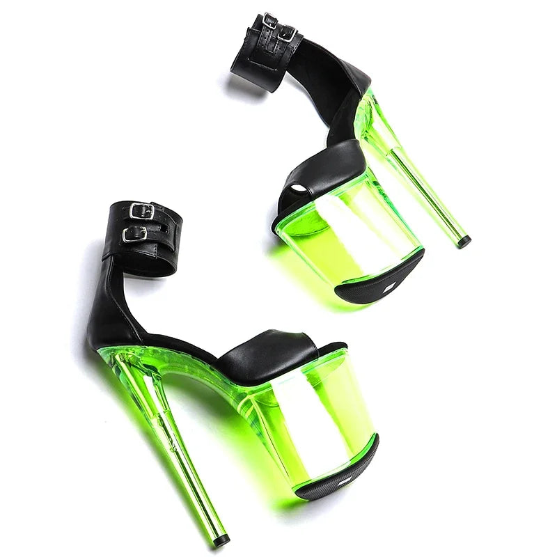 Matte Platform Open-Toe Ankle Boots - 8 Inch Pole Dance Heels