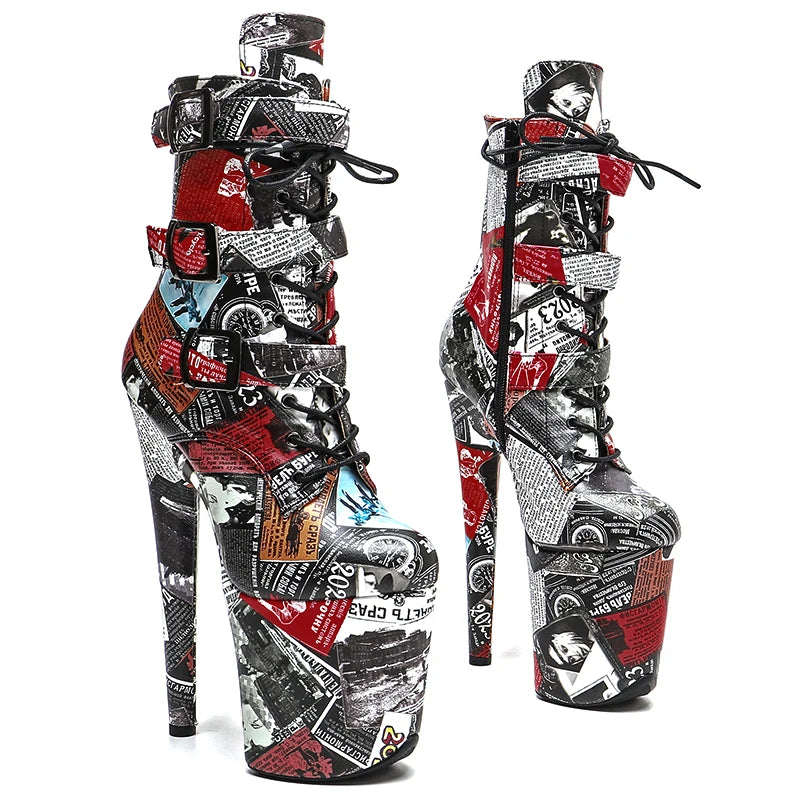 20CM Platform Ankle Boots - Lace-Up High Heel Pole Dance Boots