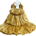 Gold Puffy Cape Gown | Drag Pageant Dress | 2M Train | S–XXL