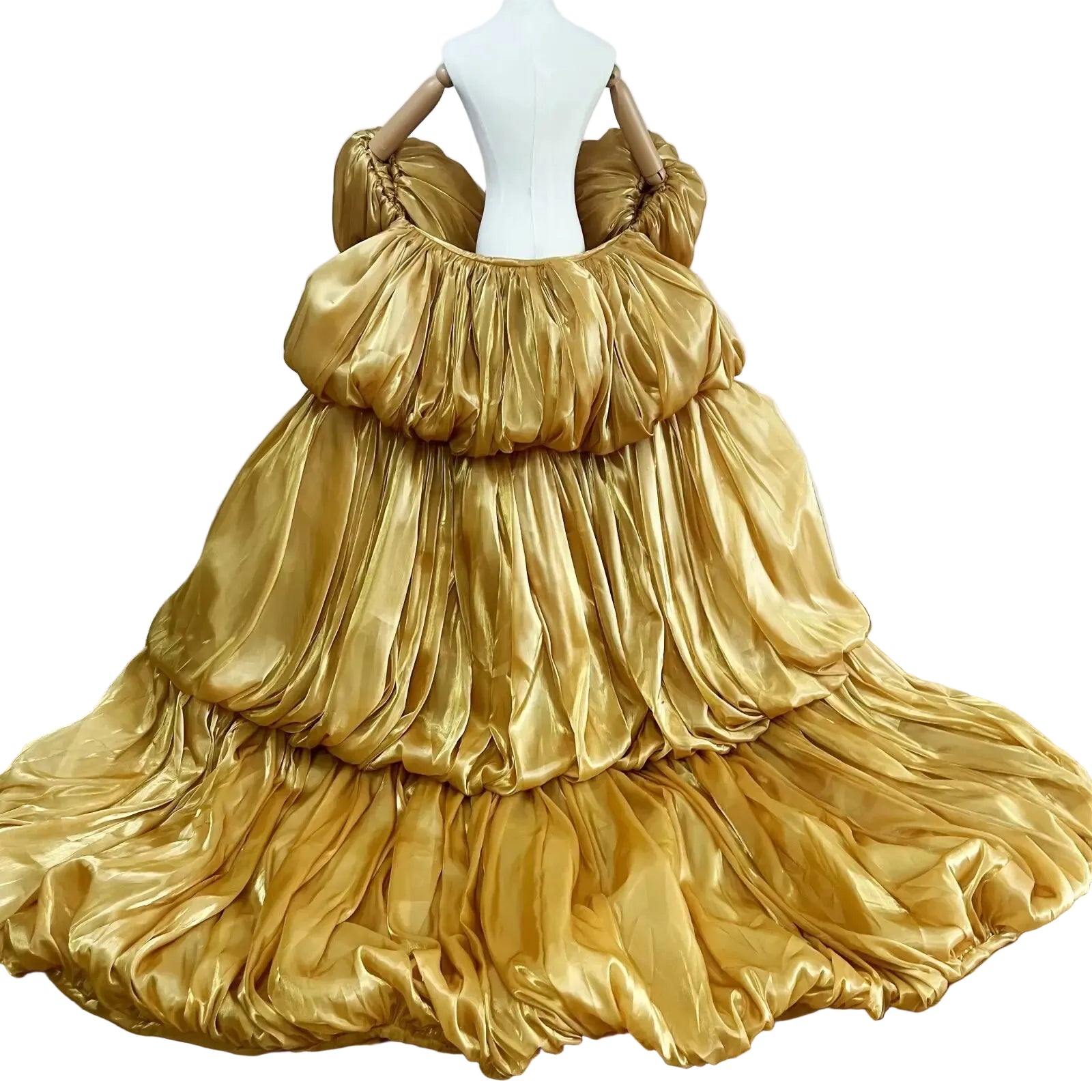 Gold Puffy Cape Gown | Drag Pageant Dress | 2M Train | S–XXL