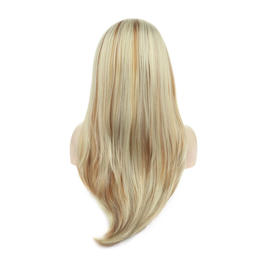 24" Honey Blonde Highlight Straight Lace Front Wig – Caramel, Auburn & Platinum Mix