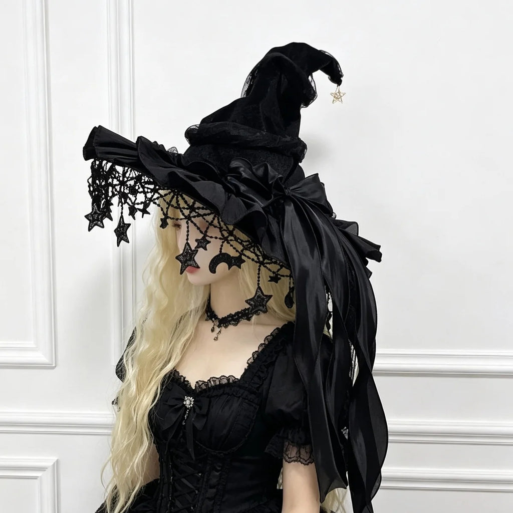 Gothic Witch Hat | Velvet, Lace & Satin Ribbon
