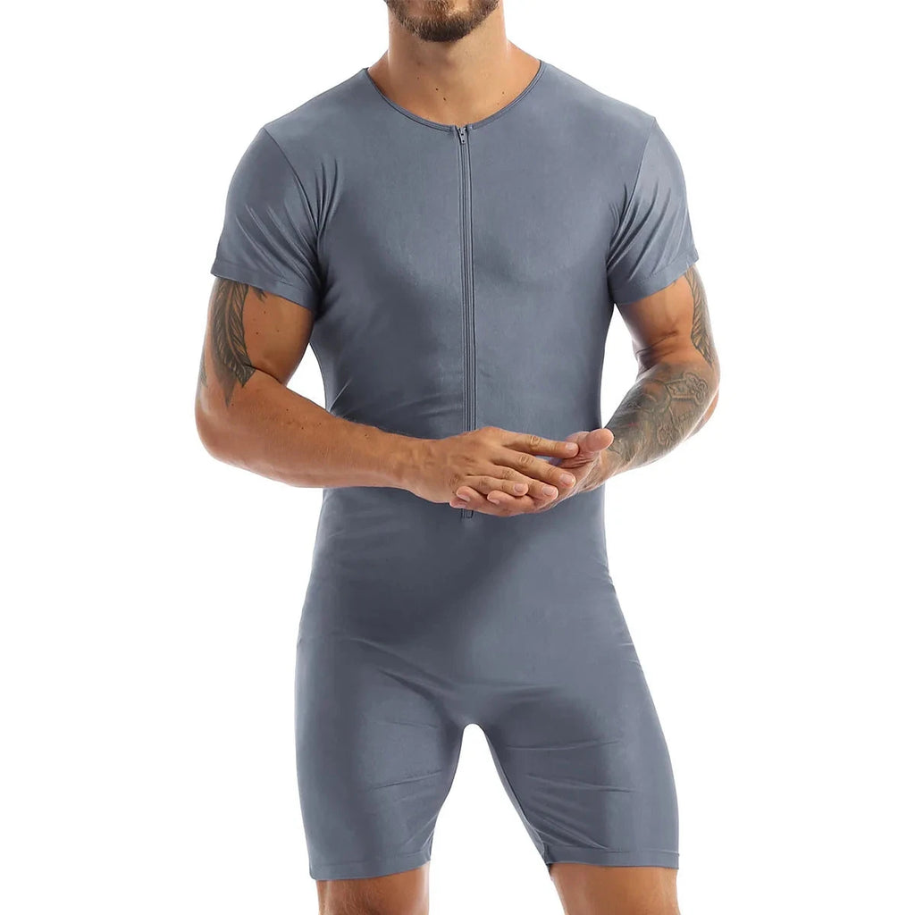 Men's Zip-Front Dance Unitard | Short Sleeve | Ballet Gymnastics Biketard