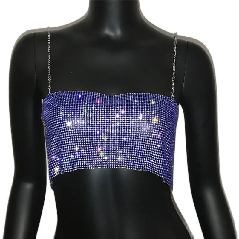 Crystal Metal Strap Crop Top with Glitter