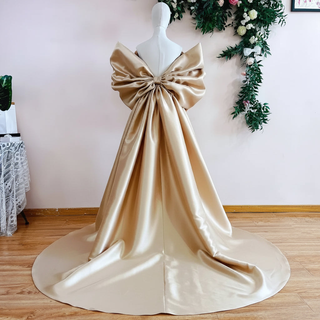 Mikado Cape | Oversized Bow Sleeves & 2M Train | Pageant & Bridal