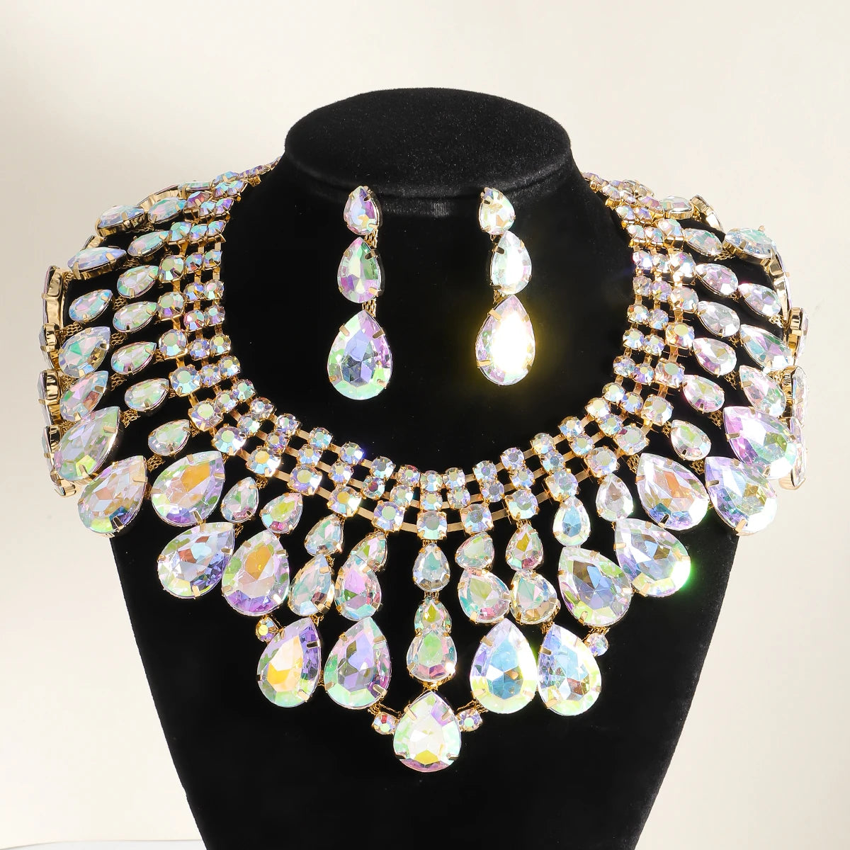 Rhinestone Necklace & Earring Set | Geometric | 3-Piece