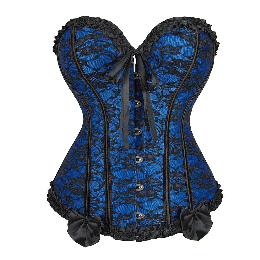 Floral Brocade Overbust Corset | Lace-Up | Plus Sizes