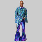 Men's Metallic Disco Jumpsuit - 70s Bell Bottom Performance Costume with Flared Sleeves