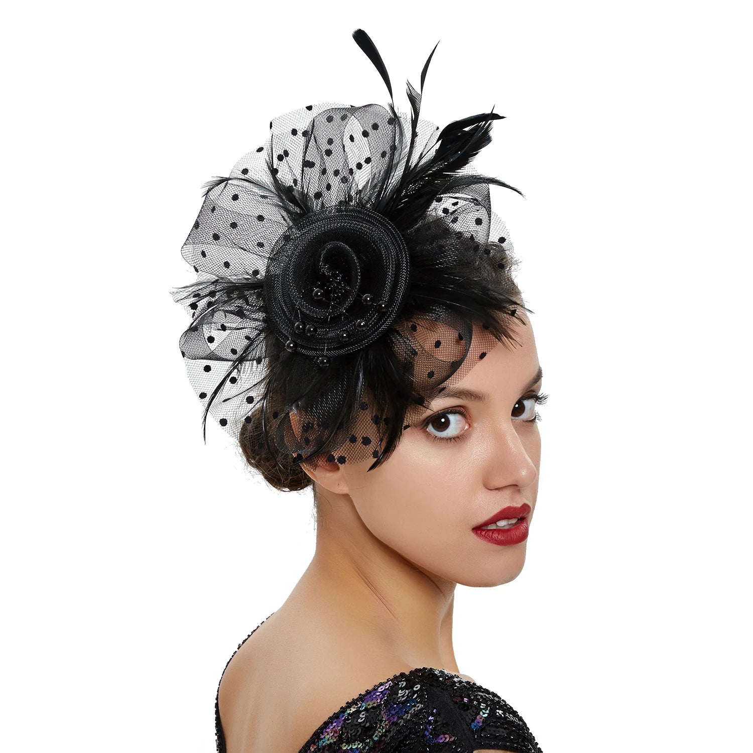 Feather Flower Fascinator Hat | Floral Mesh Headband | 36 Colors