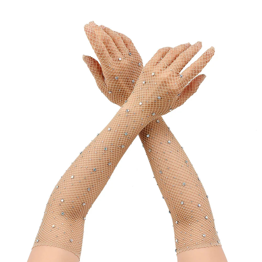 Fishnet Opera Gloves | Rhinestone Stretch