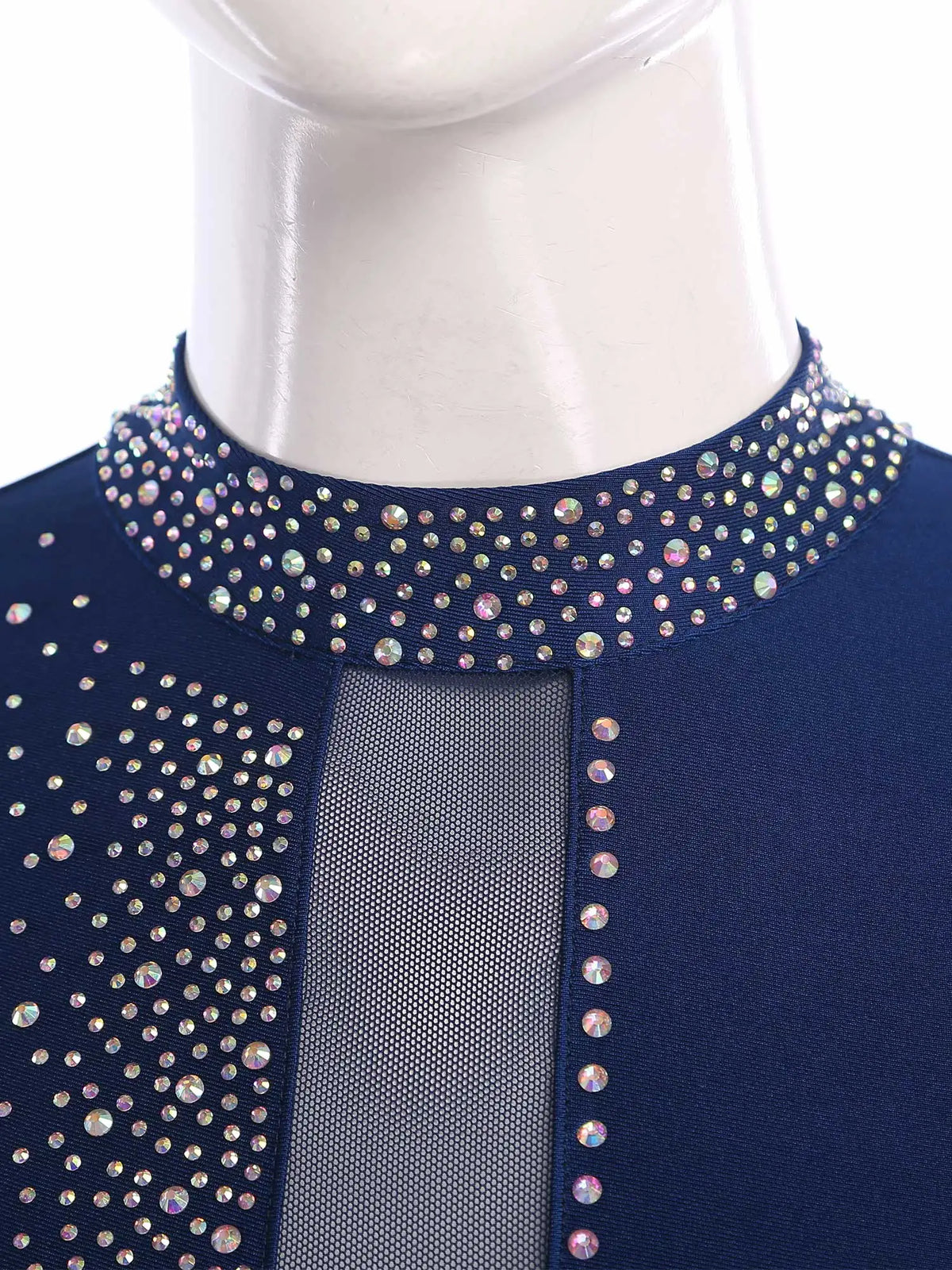 Sleeveless Rhinestone Unitard | Mesh Keyhole Back