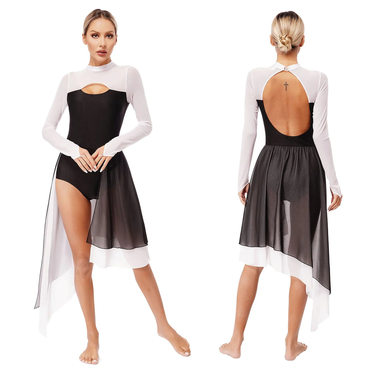 Lyrical Dance Dress | Cutout Back & Mesh Sleeves | Irregular Hem