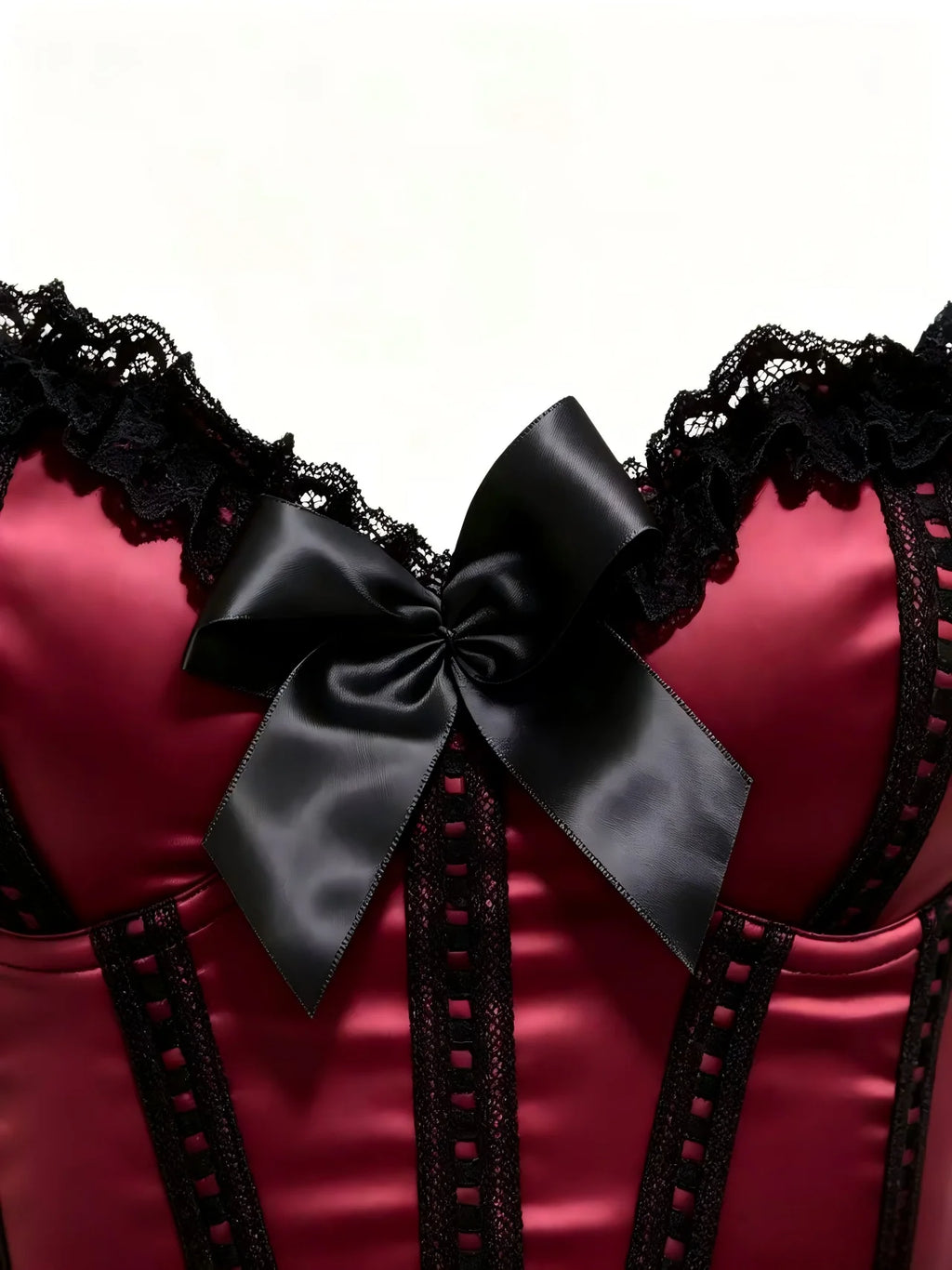 Burlesque Lace-Trim Overbust Corset | Fishbone | Burgundy