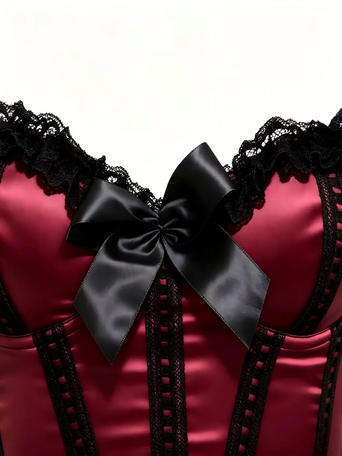 Burlesque Lace-Trim Overbust Corset | Fishbone | Burgundy