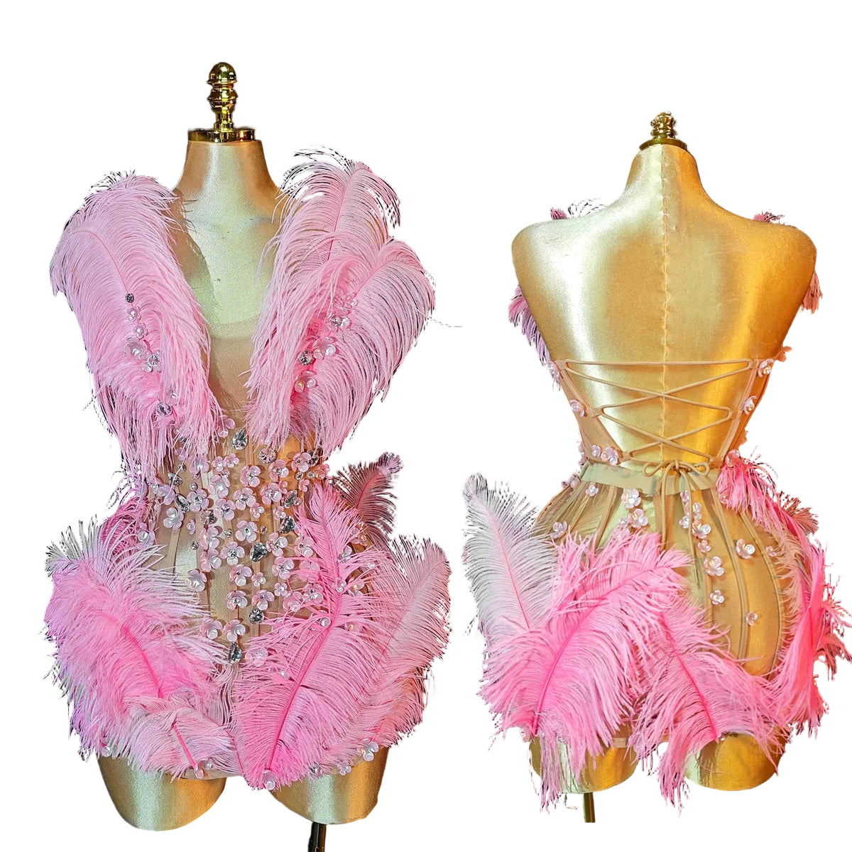 Pink Floral Stage Dress | Rhinestones
