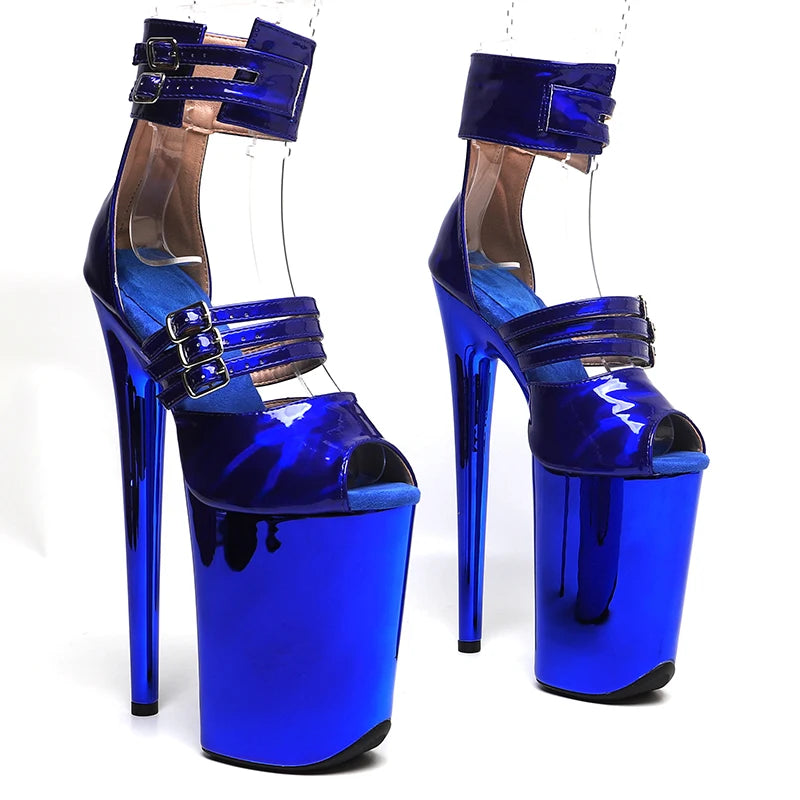 9-Inch Holographic Platform Sandals - Peep Toe Exotic Dance Heels
