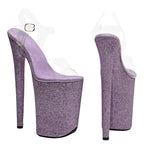 23cm Clear Platform Sandals - Glitter Slip-On Dance Heels