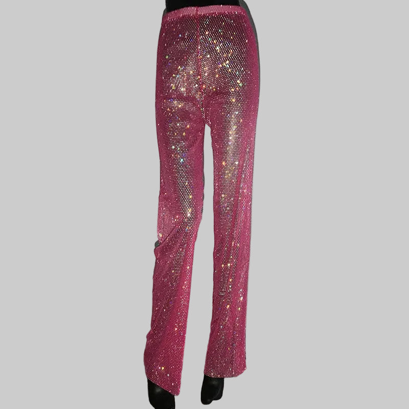 Rhinestone Fishnet Pants - Sheer Crystal Party Trousers