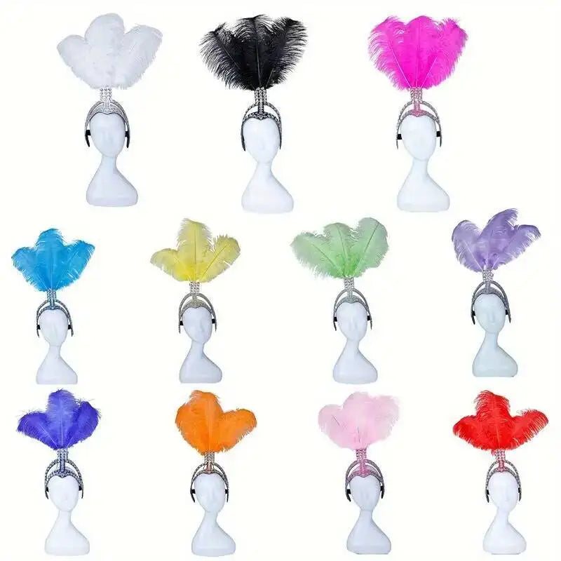 Rhinestone Showgirl Headpiece | Ostrich Feather Plume | 10 Colours | Adjustable