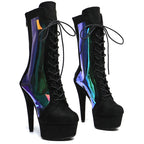 15cm Holographic Ankle Boots - Suede Platform Dance Booties