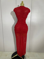 Hollow-Out Mesh Bodycon Maxi Dress | Stage & Performance