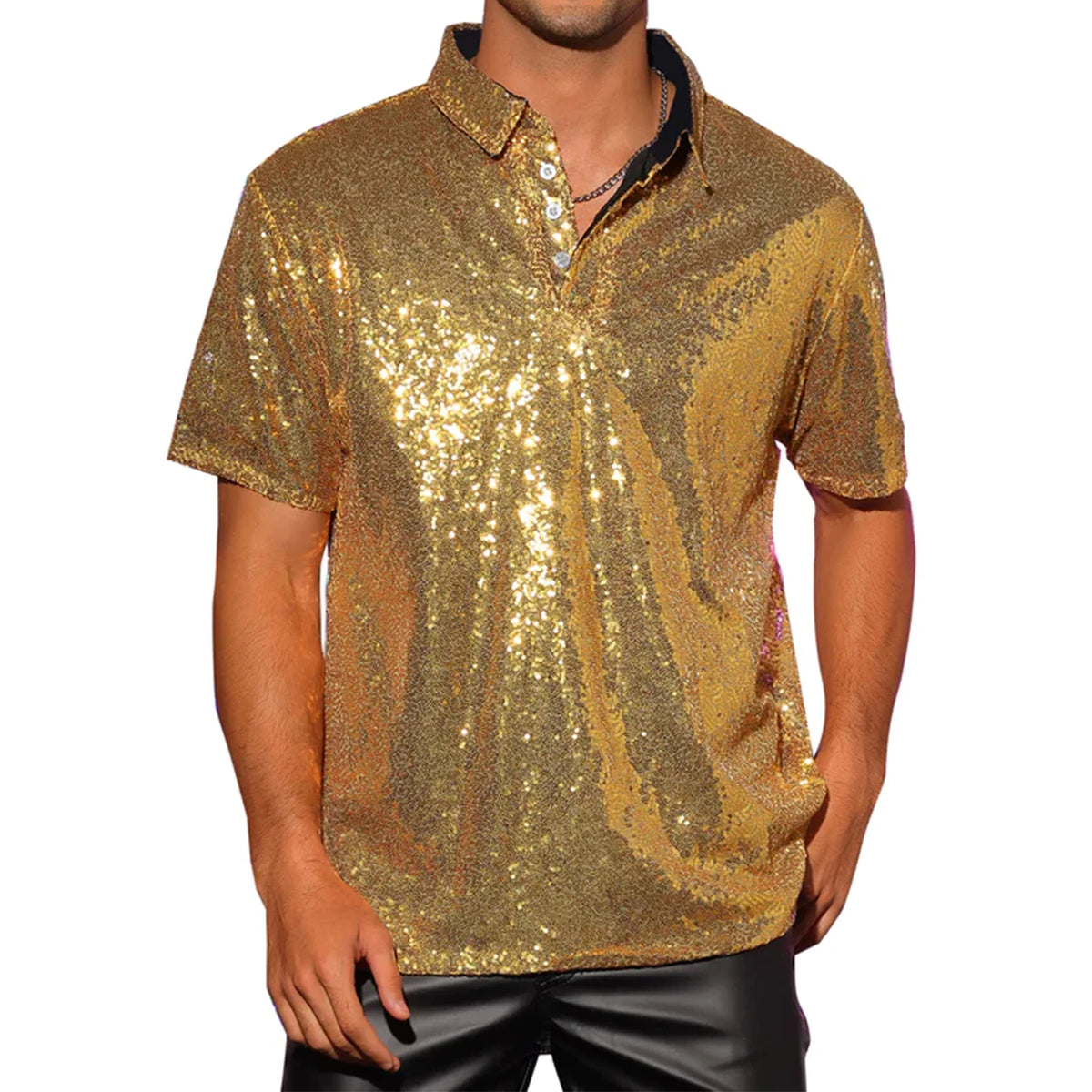 Men's Sequin Polo Shirt | Short Sleeve | Stage