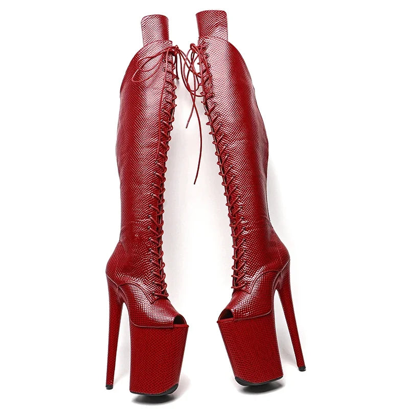 Snake Pattern Thigh-High Boots - 23cm Pole Dance Heels