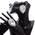 Crystal Teardrop Earring & Ring Set | Rhinestone Halo