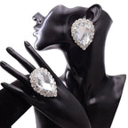Crystal Teardrop Earring & Ring Set | Rhinestone Halo