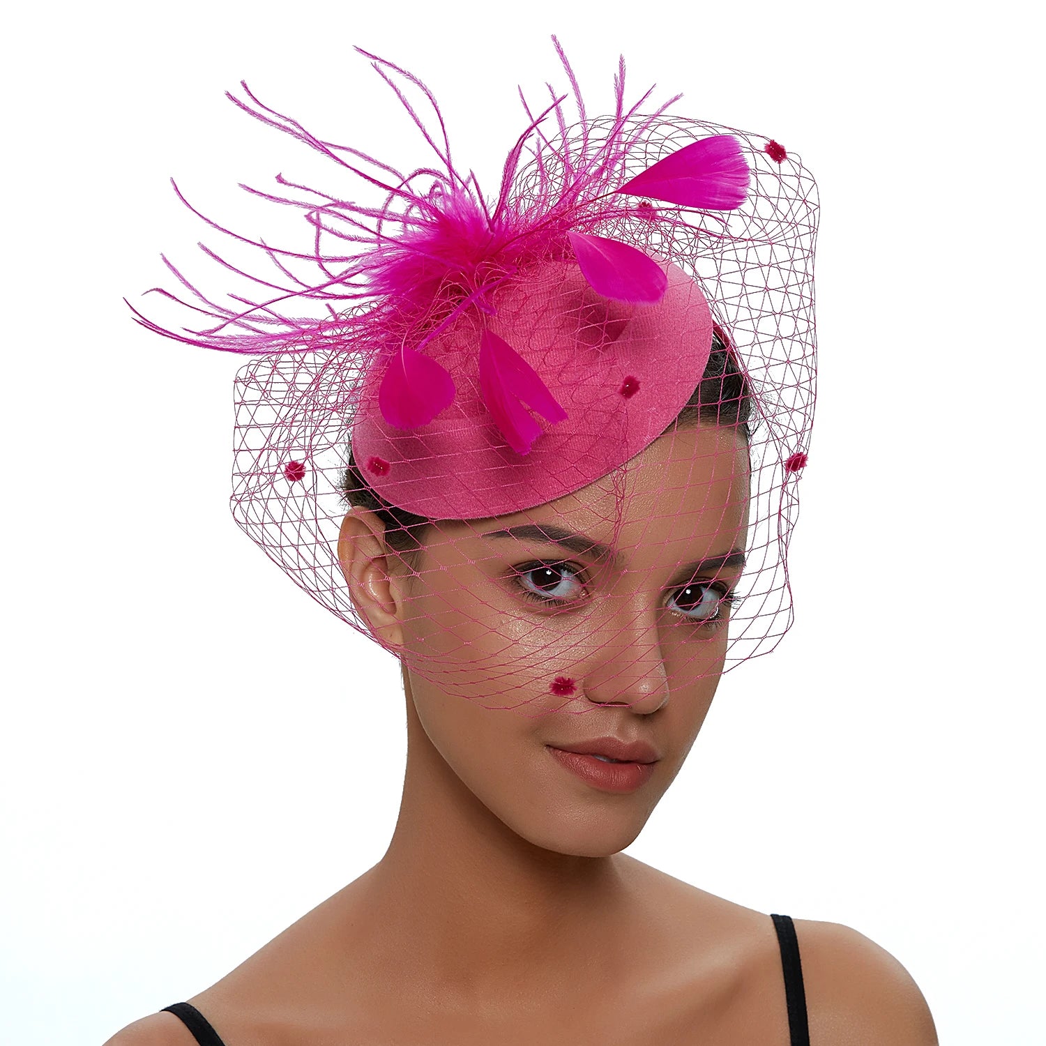 Pillbox Fascinator Hat | Fishnet Veil & Feather | 11 Colors