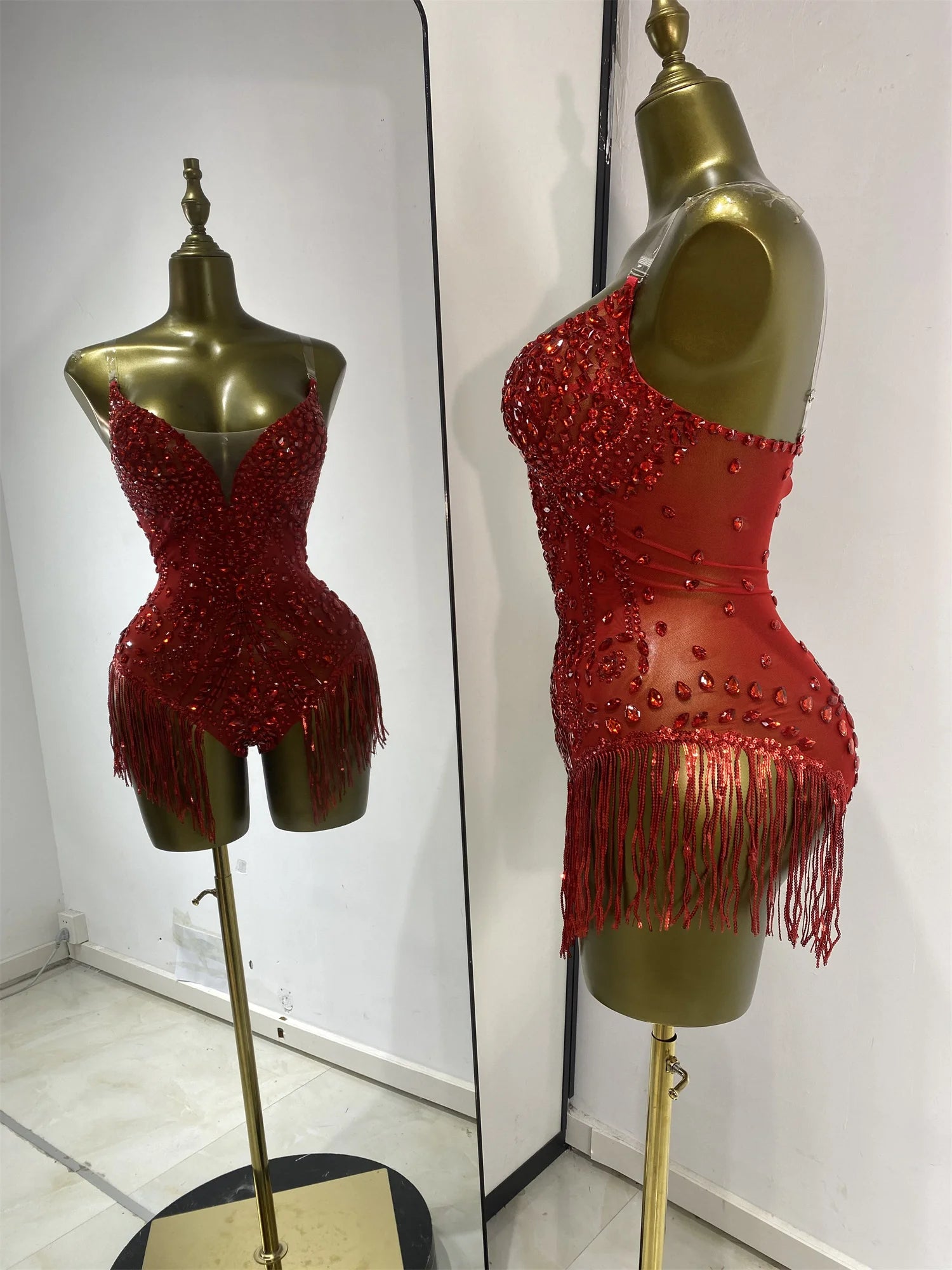 Rhinestone Tassel Bodysuit | Burlesque Performance | 3 Colors