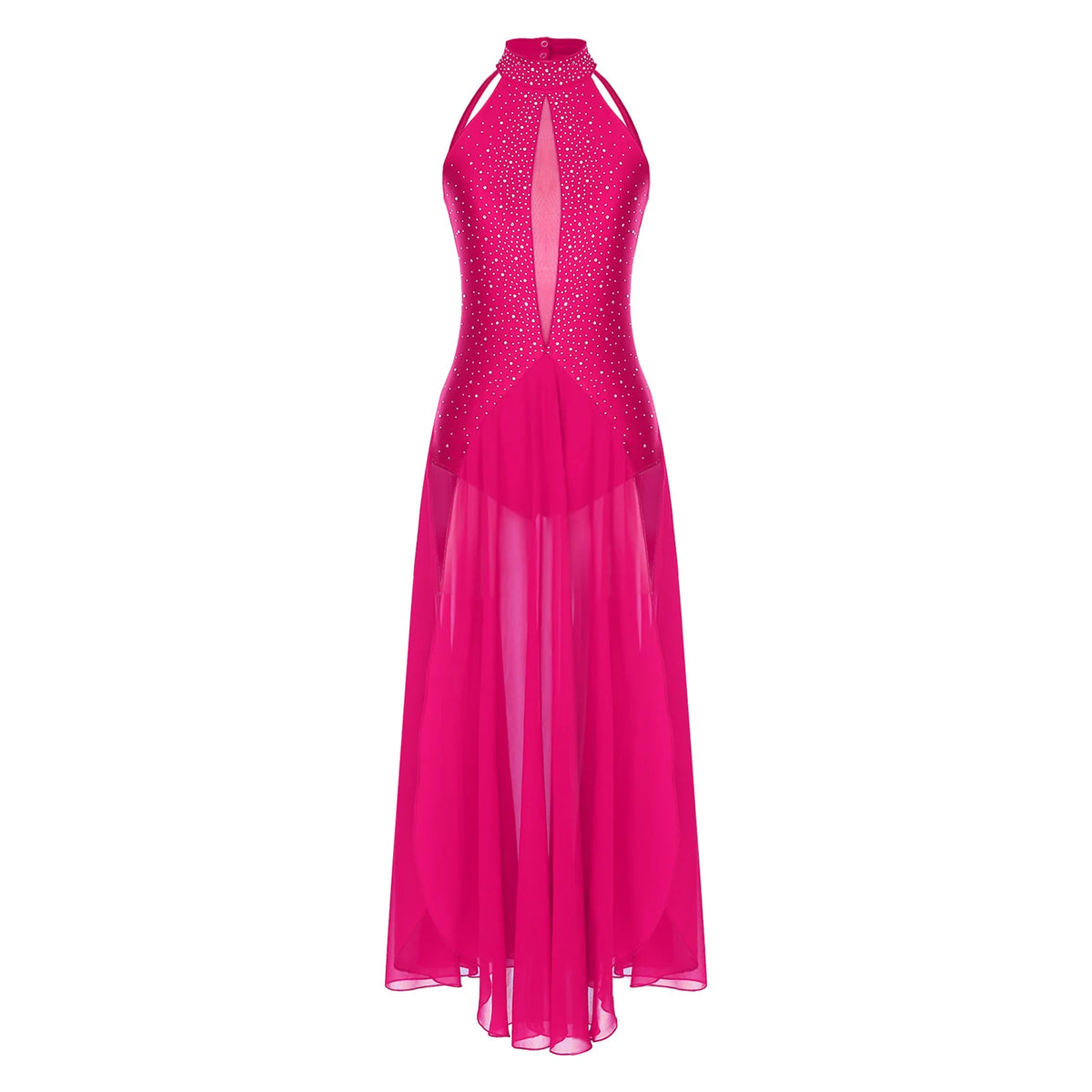 Women's Lyrical Dance Dress | Rhinestone Halter | Strappy Back | 8 Colors
