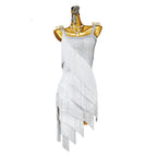 Crystal Tassel Latin Dance Dress with Accessories Set — White