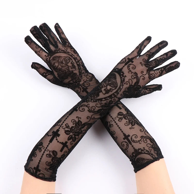 Black Lace Gloves | Rose & Cross
