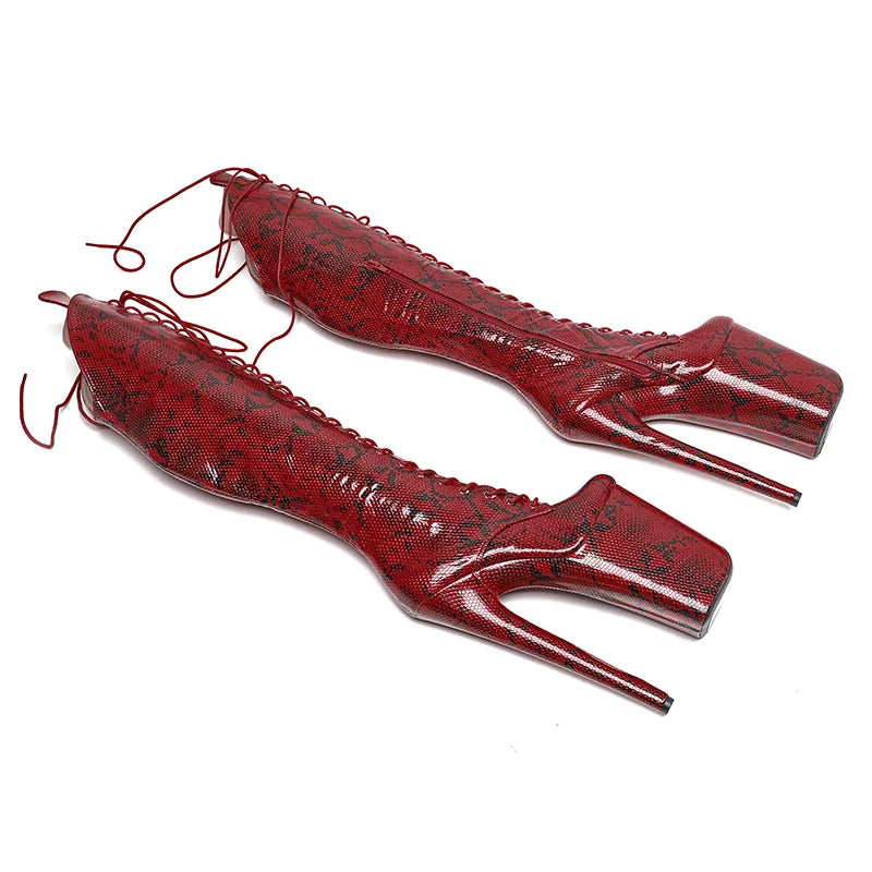 9-Inch Snake-Textured Platform Boots - Lace-Up Dance Boots
