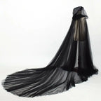 Hooded Tulle Cape | Floor Length | Black, White & Red