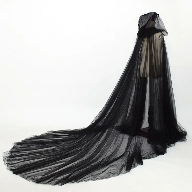 Hooded Tulle Cape | Floor Length | Black, White & Red