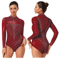 Rhinestone Leotard | Mock Turtleneck & Long Sleeve | Sheer Back