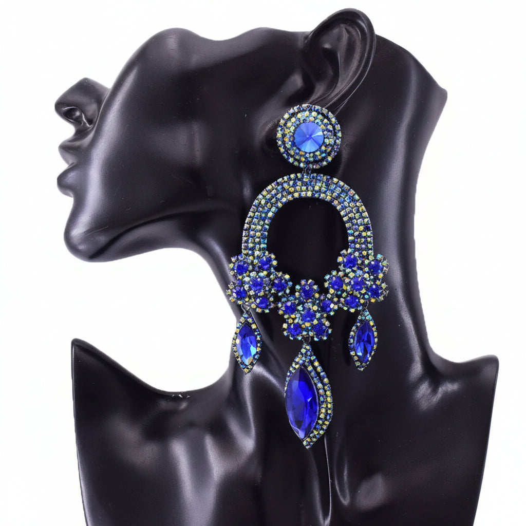 Oversized Crystal Drop Earrings | Rhinestone Pendant | Stage Jewelry