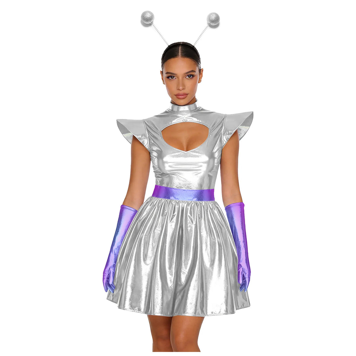 Metallic Space Dress | Structured Shoulders