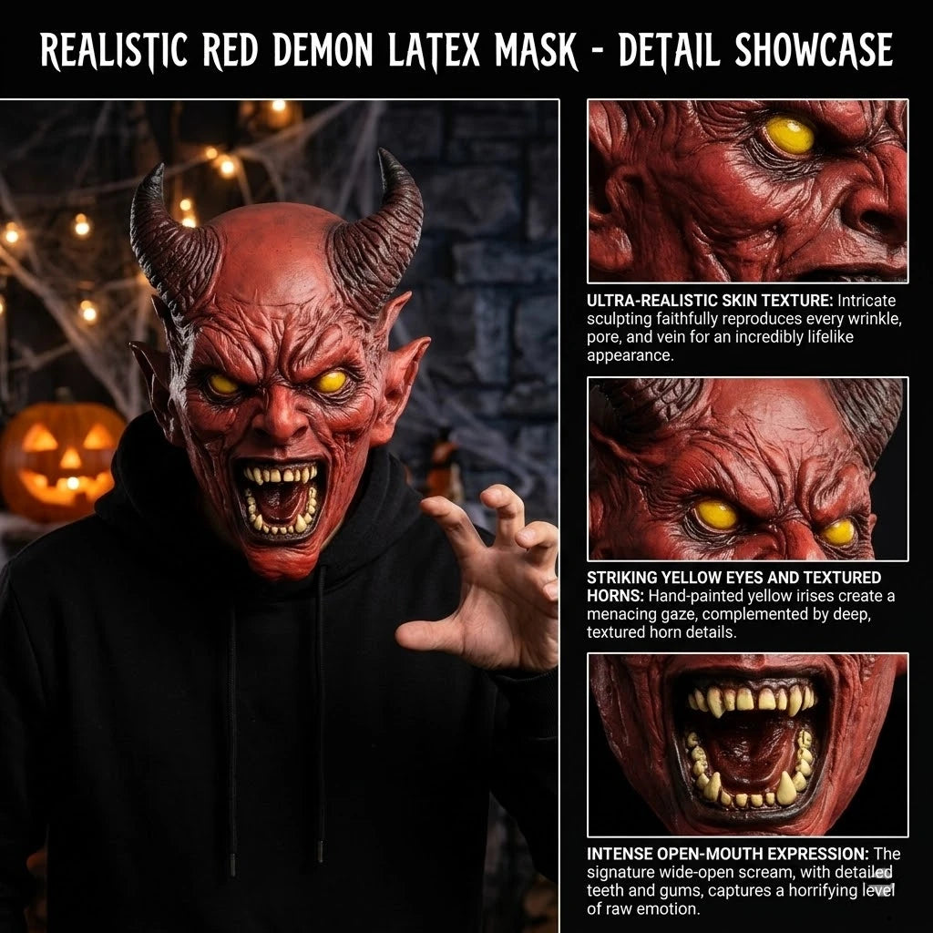 Horned Demon Mask | Red Horror Face