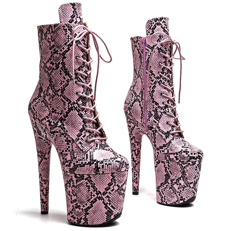 20cm Snake Matte Ankle Boots - Exotic Platform Dance Boots