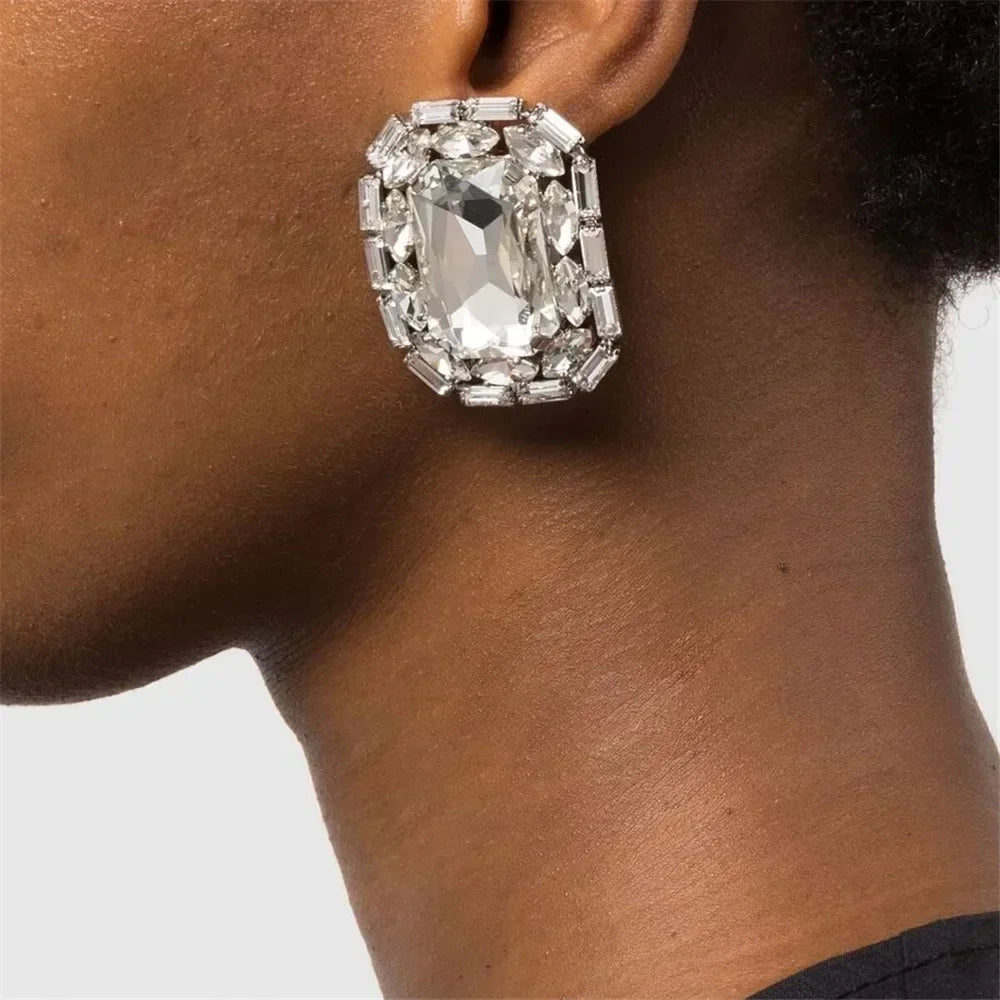 Oversized Crystal Clip-On Earrings