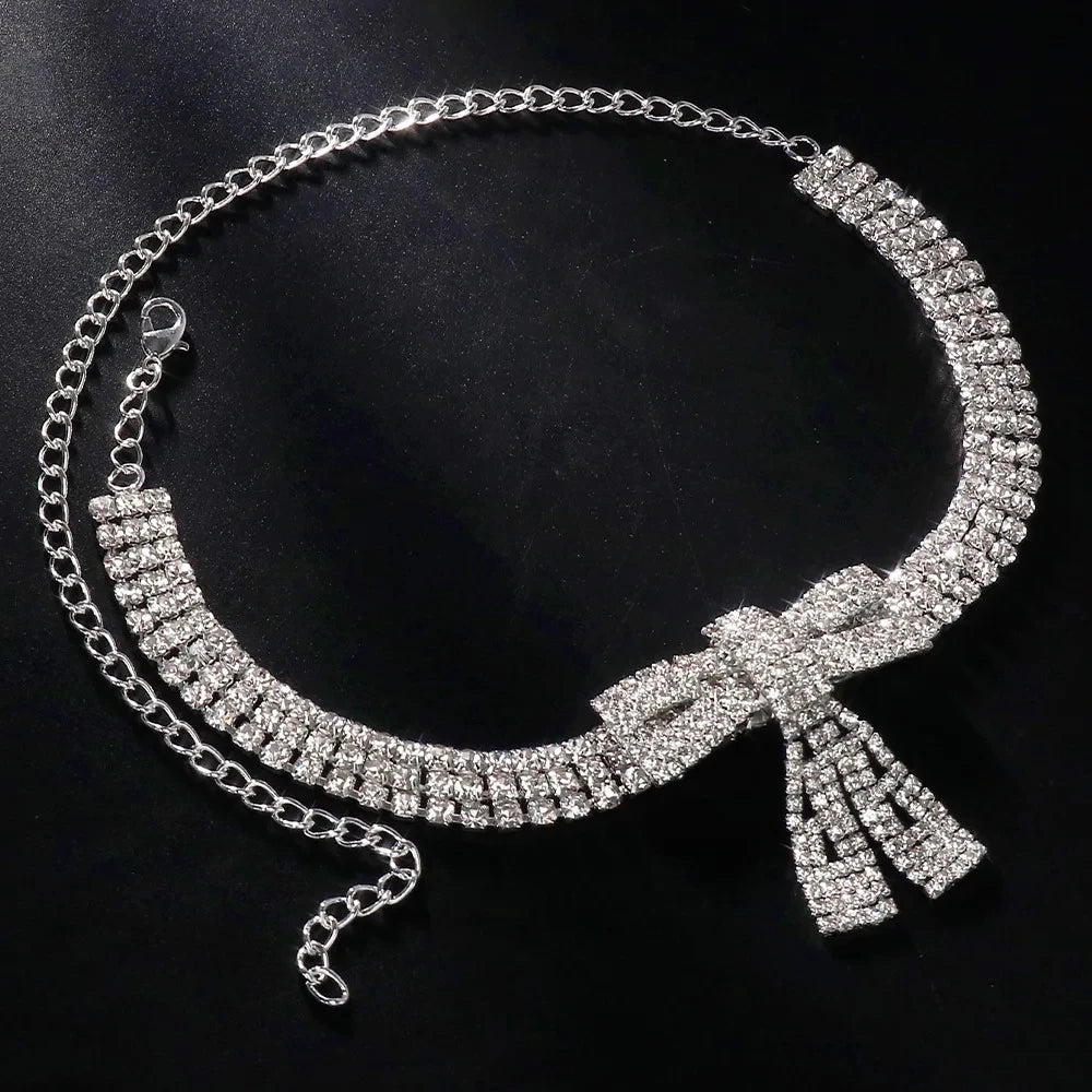 Rhinestone Choker | Bow Pendant