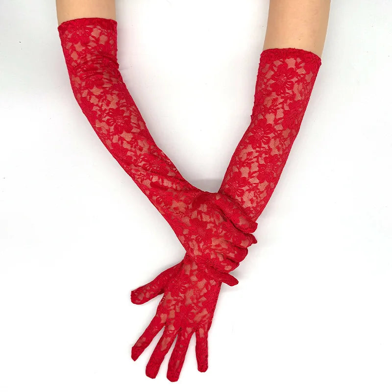 Lace Floral Opera Gloves — One Size | 7 Colors