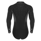 Men's Rhinestone Dance Leotard | V-Neck Lapel & Long Sleeve | Snap Crotch