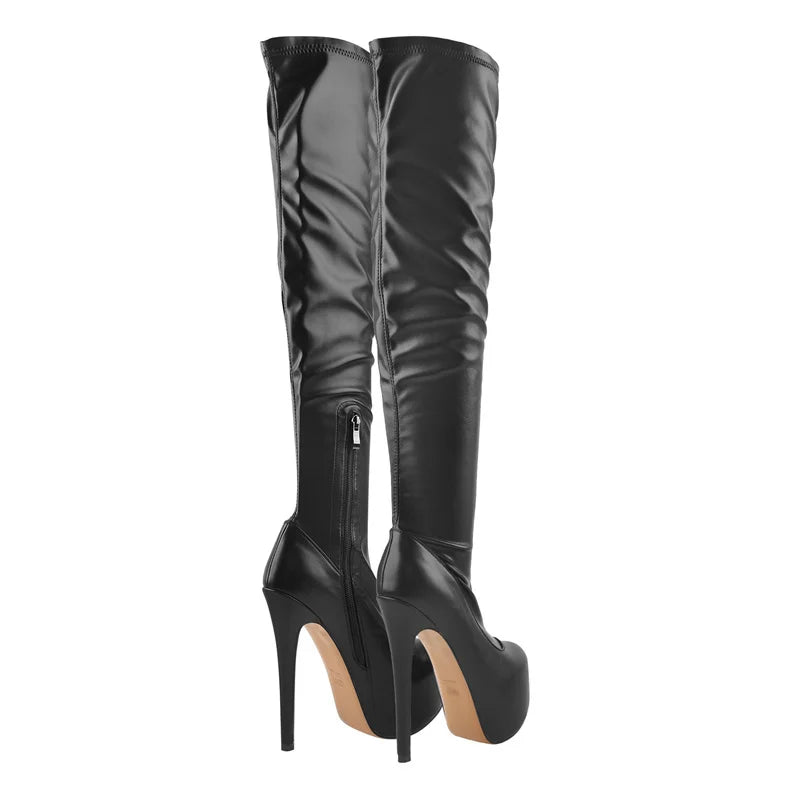 Black Over-the-Knee Platform Boots | 15–16 cm Heel