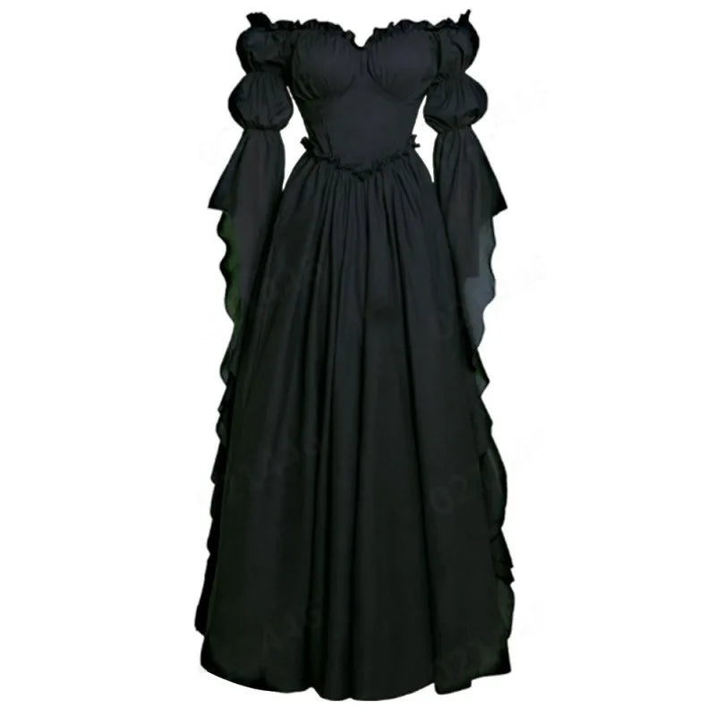 Renaissance Gothic Off-Shoulder Gown | Ruffle Hem | 7 Colors