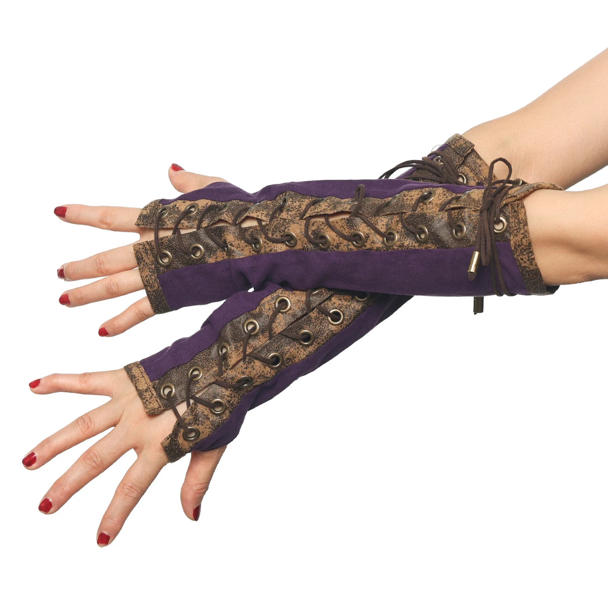 Steampunk Arm Warmers | Lace-Up Fingerless | Elbow Length