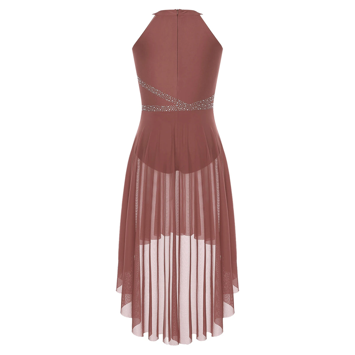 Women's Rhinestone Ruched Lyrical Dance Dress | Halter | Asymmetric Hem | 6 Colors | S–XXL